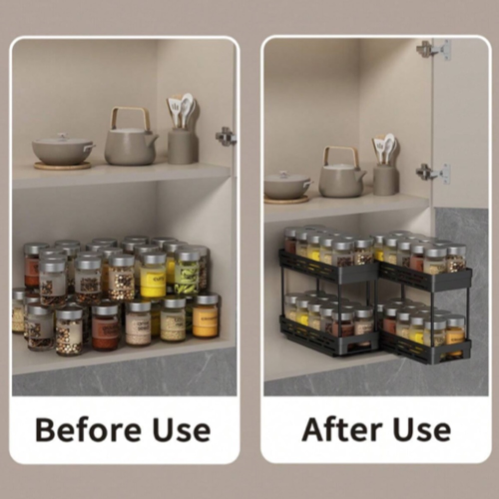 Multifunctional Pull-out Double-layer Plastic Storage Rack Kitchen Cabinet Spice - Picture 3 of 11